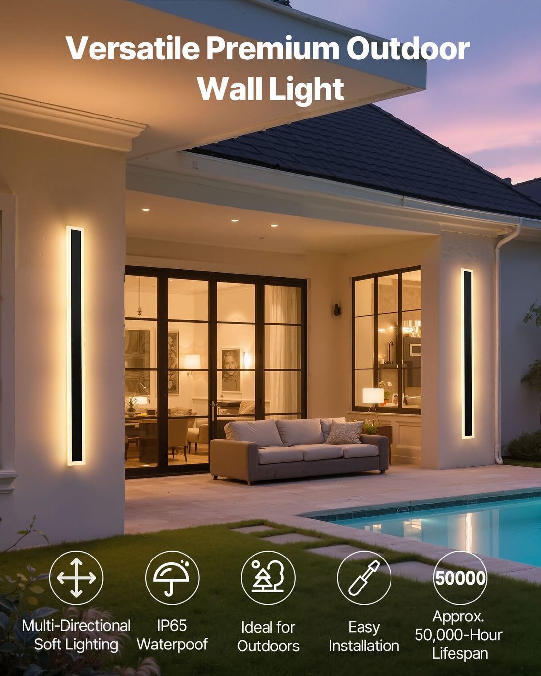 Outdoor Wall Lights, 2 Pack, 39.4 Inch Long Strip Modern